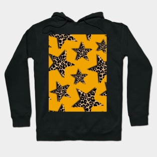 Leopard Print, Stars, on Mustard Yellow Hoodie